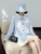 Women’s woman womens petite-, tall-, plus-, size Light Luxury High-quality Elegant Patchwork colorblock cotton-blend holiday vacation getaway evening party club wfh commute office workwear two-piece turn-down collar, loose color-block knit long-sleeve casual shirt Fashion Shirts tops in light blue with red buttons