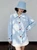 Women’s woman womens petite-, tall-, plus-, size Light Luxury High-quality Elegant Patchwork colorblock cotton-blend holiday vacation getaway evening party club wfh commute office workwear two-piece turn-down collar, loose color-block knit long-sleeve casual shirt Fashion Shirts tops in light blue with red buttons