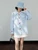 Women’s woman womens petite-, tall-, plus-, size Light Luxury High-quality Elegant Patchwork colorblock cotton-blend holiday vacation getaway evening party club wfh commute office workwear two-piece turn-down collar, loose color-block knit long-sleeve casual shirt Fashion Shirts tops in light blue with red buttons