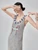 Women’s woman womens petite-, tall-, plus-, size Light Luxury High-quality Elegant Patchwork colorblock cotton-blend holiday vacation getaway evening party club Boho bohemian, loose color-block knit sleeveless patchwork embroidery boatneck maxi dress Fashion Dresses in light Gray grey with multi accent