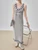 Women’s woman womens petite-, tall-, plus-, size Light Luxury High-quality Elegant Patchwork colorblock cotton-blend holiday vacation getaway evening party club Boho bohemian, loose color-block knit sleeveless patchwork embroidery boatneck maxi dress Fashion Dresses in light Gray grey with multi accent
