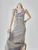 Women’s woman womens petite-, tall-, plus-, size Light Luxury High-quality Elegant Patchwork colorblock cotton-blend holiday vacation getaway evening party club Boho bohemian, loose color-block knit sleeveless patchwork embroidery boatneck maxi dress Fashion Dresses in light Gray grey with multi accent