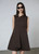 Women’s woman womens petite-, tall-, plus-, size Light Luxury High-quality Elegant cotton-blend holiday vacation getaway evening party club, loose knit sleeveless pleated patch pocket at chest slash irregular asymmetrical angle turn-down collar v-neck button-up close denim mini dress Fashion Dresses in dark chocolate brown