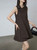 Women’s woman womens petite-, tall-, plus-, size Light Luxury High-quality Elegant cotton-blend holiday vacation getaway evening party club, loose knit sleeveless pleated patch pocket at chest slash irregular asymmetrical angle turn-down collar v-neck button-up close denim mini dress Fashion Dresses in dark chocolate brown