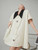 Women’s woman womens petite-, tall-, plus-, size Light Luxury High-quality Elegant cotton-blend holiday vacation getaway evening party club, loose knit sleeveless pleated turn-down collar v-neck button-up close casual shirt dress Fashion Dresses in beige cream with black accent color
