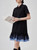 Women’s woman womens petite-, tall-, plus-, size Light Luxury High-quality Elegant cotton-blend holiday vacation getaway evening party club, loose knit short sleeves turn-down polo collar, v-neck, mesh ruffles pleated pleats trim hem, DJ nightclub vibe casual midi dress Fashion Dresses in black with light sky blue