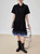 Women’s woman womens petite-, tall-, plus-, size Light Luxury High-quality Elegant cotton-blend holiday vacation getaway evening party club, loose knit short sleeves turn-down polo collar, v-neck, mesh ruffles pleated pleats trim hem, DJ nightclub vibe casual midi dress Fashion Dresses in black with light sky blue