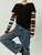 Women’s woman womens petite-, tall-, plus-, size Light Luxury High-quality Elegant fake two-piece cotton-blend wfh commute office workwear crewneck, loose knit long sleeves with hollow-out elbows, trim casual Sweater Fashion sweaters tops in black with rainbow stripes