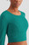 MiteigiYūki Long Sleeve Embossed Boatneck Sport Top Yoga Shirt Female Print Run Gym Clothe Breathable Short Round Neckline Emboss Stripes Women’s Lulu Fitness Sports Tops for Woman Trending in Turquoise Green