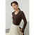 V-Neck Long Sleeve T-Shirt Women's Necessary All-match Inner Tops Multi-color Optional Female Solid Tops T-Shirts for Woman Trend in Dark Brown