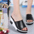 High Heel Wedges Leather Slides