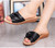 Leather Flat Heel Slides  Women's Summer Fashion Outdoor Slippers Casual non-slip soft sandals for Woman in Black