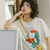 Embossed Crewneck T-Shirt  Women's Summer Cartoon Bunny Rabbit Don’t Worry Emboss Printed Short-sleeved Tee Top Preppy Round O-neck Cotton Loose Tops T-Shirts for Woman Trends in Apricot color Embossed Crewneck T-Shirt  Women's Summer Cartoon Bunny Rabbit Don’t Worry Emboss Printed Short-sleeved Tee Top Preppy Round O-neck Cotton Loose Tops T-Shirts for Woman Trends in Apricot color