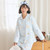 Nursing Pajama Set   Women’s Winter Cotton Sandwich Thickened Lovely Printed Pregnant PJs Set Postpartum Lactation Maternity Clothes for Woman in Trends Light Sky Blue