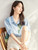 Oil Painting Patchwork Shirt  Women’s French Look Light Blue Summer Button Up Collar Shirts Designer Fashion Plus Size Clothes for styled Woman