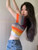 Striped Crop Top  Women’s Rainbow Bottoming Korean Fashion Elegant Knitted Square Collar T-shirts Spring Summer Multicolor Short Tops for Woman Striped Crop Top  Women’s Rainbow Bottoming Korean Fashion Elegant Knitted Square Collar T-shirts Spring Summer Multicolor Short Tops for Woman