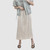 Cotton-Linen Midi Skirt  Women’s Summer Female Solid Drawstring Basic Straight Drawcord Skirts with Pockets for Woman in Beige