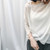 Sheer knit Top   Women’s Summer Knitted Blouse Slashneck Tees Thin See Through Casual T Shirts O Neck Solid Loose Tops Three Quarter Sleeve Blouses for Woman in trendy styled White