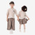 Mix & Match Shirt Shorts & Pants Japanese original design khaki cotton and linen striped half cardigan casual boys and girls suit short-sleeved shirts Trend