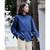 Petal Collar Shirt Women’s Spring Long Sleeve Loose Blouse 3D Lace Splicing Four Colors Elegant Chic Tops Plus size Shirts for woman in Blue