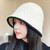 Lamb Wool Fisherman Cap  Women’s Autumn and Winter Korean Panama Bucket Hats Solid Color Knitted Hat Female Headwear for Woman in beige-white black