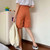 Soft Pleated Shorts Women’s Japan Simple Summer Knee Length Trousers College Teens Unisex Vintage High Rise Waist Loose Plus size womens Japanese Clothing for Woman in orange