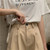Soft Pleated Shorts Women’s Japan Simple Summer Knee Length Trousers College Teens Unisex Vintage High Rise Waist Loose Plus size womens Japanese Clothing for Woman in Khaki