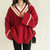 Cable-Knit Sweater red   Women’s Vintage Pullovers V-neck Chic Patchwork Design Retro Thick Soft Preppy Girls Knitwear Harajuku plus size womens Trendy Fall Ladies Sweaters for Woman with creamy-white trim