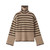 Stripe Splice Turtleneck Sweater  Women's High Neck Wool knitted Classic Striped Spliced woolen Knitwear womens rib pullovers Slouchy Top Autumn Fall Winter Spring commuter workwear Ribbed Sweaters for petite size woman in tan brown with dark coffee-brown stripes