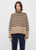 Stripe Splice Turtleneck Sweater  Women's High Neck Wool knitted Classic Striped Spliced woolen Knitwear womens rib pullovers Slouchy Top Autumn Fall Winter Spring commuter workwear Ribbed Sweaters for petite size woman in tan brown with dark coffee-brown stripes
