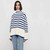Stripe Splice Turtleneck Sweater blue  Women's High Neck Wool knitted Classic Striped Spliced woolen Knitwear womens rib pullovers Slouchy Top Autumn Fall Winter Spring commuter workwear Ribbed Sweaters for petite size trendy woman with white stripes