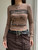 Crewneck Crop Top brown   Women’s Vintage Print Skinny slim fit Grunge Y2K Long Sleeves Round O-Neck Pullovers T-Shirt Basic Tees Aesthetic Tops T-Shirts for woman Fall autumn spring womens fashion season