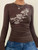 Crewneck Harajuku T-Shirt   Women’s Grunge y2k Crop Top Vintage Floral Print Slim Flared Full Long Sleeves Retro Tees T-Shirts Tops for Woman in brown 2000s Fall Autumn Spring Chic Womens fashion season