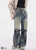 Baggy Denim Jeans   miteigi Women’s Pants High rise Waist American Hollow Out Design Y2K Worn-out Chic Wide Leg Jean Female Trousers for Woman in destroyed washed knee belted blue for woman Plus size Y2K Knee-belts Womens fashion season