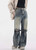 Baggy Denim Jeans   miteigi Women’s Pants High rise Waist American Hollow Out Design Y2K Worn-out Chic Wide Leg Jean Female Trousers for Woman in destroyed washed knee belted blue for woman Plus size Y2K Knee-belts Womens trendy fashion season