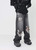 Straight Oversized Denim  miteigi Men&rsquo;s Retro Washed Torn Jeans Solid Color Ripped Baggy Hip Hop Destroyed Mens Wide Leg holed Pants for Man in black