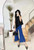 Mid Rise Flare Pants   miteigi Women's Original ribbed tassels Design Versatile Straight wide Leg Pleated Mid-Rise waist Pant Trousers for woman in blue Trendy womens Summer Fashion Street Style Mid Rise Flare Pants   miteigi Women's Original ribbed tassels Design Versatile Straight wide Leg Pleated Mid-Rise waist Pant Trousers for woman in blue Trendy womens Summer Fashion Street Style
