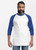 miteigi Script Logo Raglan T-Shirt Genderful Unisex anywear 3/4 sleeves crewneck round o-neck patchwork tops T-Shirts for man woman in white with blue mens womens Tees miteigi-Logo Branded product item miteigi Script Logo Raglan T-Shirt Genderful Unisex anywear 3/4 sleeves crewneck round o-neck patchwork tops T-Shirts for man woman in white with blue mens womens Tees miteigi-Logo Branded product item