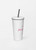 Insulated Tumbler with Straw miteigi Script Logo   miteigi-logo design stainless steel wine, milk water drinks tumblers with lid and straw Outdoor sports fitness drinkware in white with pink pattern