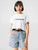 Cropped Top T-Shirt   Womens circles graphic short sleeves crewneck Tops for woman in white with dusk blue design Womens round o-neck crew neck T-shirts Cropped Top T-Shirt   Womens circles graphic short sleeves crewneck Tops for woman in white with dusk blue design Womens round o-neck crew neck T-shirts