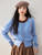 Crewneck Cardigan  Fall Autumn Winter French look cardigans Women’s preppy lazy style ribbed her single-breasted button-up knitted tops for woman Female round O-Neck long sleeves with rib cuffs and hem cardigans Women’s crew neck knitwear outwear in light sky blue with chocolate coffee brown highlights  accents
