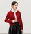Tweed Jacket red     Women’s woolen texture long sleeve a round collar patch pockets button-up Jackets Outwear for woman Fall Autumn Winter straight fit sequins O-Neck elegant thick wool outerwear womens coats