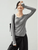 Asymmetric Patch T-Shirt gray    Women’s casual solid round O-neck long sleeves slim fit simple elegant boatneck Tops for woman in grey with apricot accents Spring Fall Autumn womens boat neck asymmetrical irregular hem plus size T-Shirts fashion #143T56159