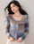 Crop Cardigan  Women’s Vintage lazy style cropped knitting long sleeves boatneck slim fit button-up short Tops Cardigans for woman in multi brown blue Gray grey stripes Fashionable Niche Design Knitwear Fall Autumn Spring womens striped Sweaters fashion Crop Cardigan  Women’s Vintage lazy style cropped knitting long sleeves boatneck slim fit button-up short Tops Cardigans for woman in multi brown blue Gray grey stripes Fashionable Niche Design Knitwear Fall Autumn Spring womens striped Sweaters fashion
