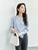 Folds V-Neck Chiffon Top     Women's straight fit V Neck long flare sleeves with slight dropped shoulders and wide banded pearl button cuffs elegant Shirts Tops for woman in light pastel blue Spring womens office Lady wfh workwear fashion Holiday getaway vacation Blouses  #151V56992