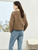 La Rencontre Provençale Fluffy Jacket    Women’s Winter short collarless long sleeves slit patch pockets piled Jackets for woman in light khaki brown coffee color round neck patch pocket at chest double breasted faux fur banded hem elegant fashion coats outwear womens Cropped Outerwears Quiet Soft #W44P58570X