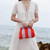 Summer Beach Clutch Bag   Women’s Mens Woven striped Crochet Handbags Purses Knitting Dumpling Clutch Ruched Cute Cloud Casual Colorblock Bags for man woman vacation getaway holidays in red light stripes