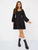 Women’s woman womens petite-, tall-, plus-, size Puff long sleeves elegant V-neck solid pleated folds streetwear clothing Spring Summer Fall Autumn Winter pleats bottomed midi Dresses Fashion Dress vestido in black
