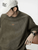 Men’s man mens Tall-, Plus-, size Japanese style Crewneck splicing Suede Male Summer American Vintage short half sleeves round crew o-neck ribbed Solid Color Tops Clothing T-Shirts in olive green