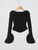 Women’s woman womens petite- size Autumn ribbed French look sweet girl Ruched style lotus leaf Scoopneck collar slim fit ruffled long lantern sleeves with flared cuffs button-up decoration appliqué Knitted ruffles scoop neck Sweaters in black